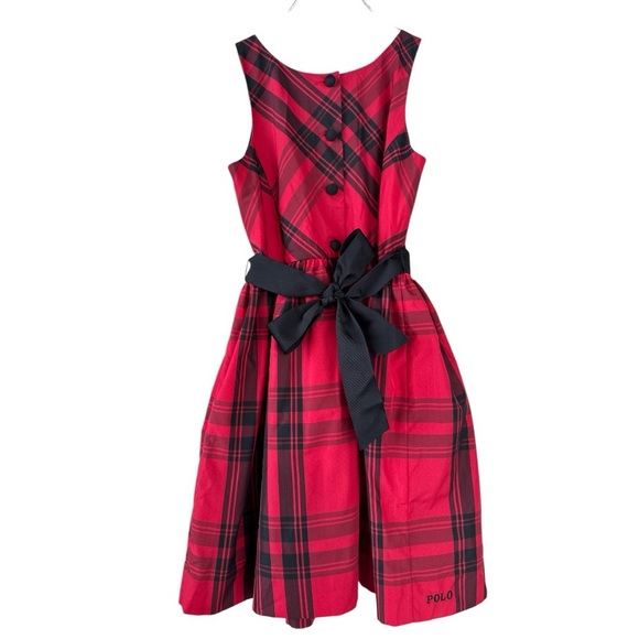 Polo by Ralph Lauren Red and Black Plaid Girls Dress Size 7 - Picture 2 of 5
